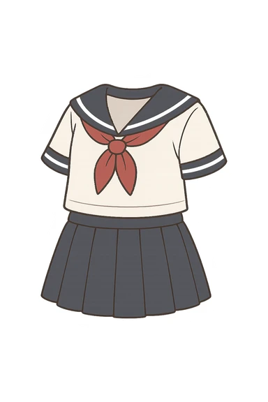 Create a chibi style outfit layer matching the pose and proportions of the referenced model. The image should contain only clothes without body, face, or background, designed as a layer to be placed on the figure. sticker