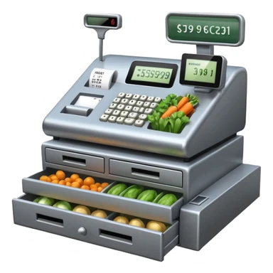 Front-facing cash register with symbol keys for vegetables sticker