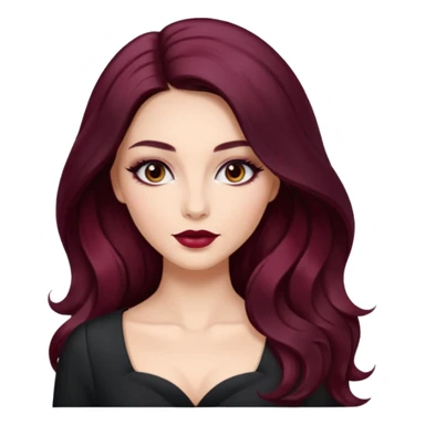 young glamorous woman 
Long waist-long hair
middle part
slightly wavy
dark burgundy hair 
 sticker