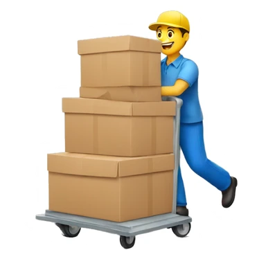 a mover with a trolley loaded with 3 packed boxes sticker