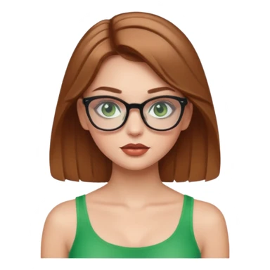 Yeşil gözlü,Hafif kahverengi saçlı, beyaz tenli, gözlüklü, crop giyinen ,baya dolgun dudaklı gloss sürmüş,makyajlı bir kız sticker