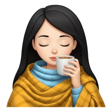 pale black haired girl inside a blanket sipping coffee eyes closed sticker