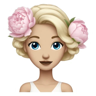 White bride with long light blonde hair and blue eyes with light pink peonies in hair white skin  sticker