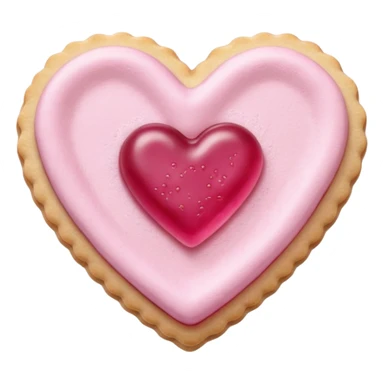 Realistic shortbread cookie in the shape of a heart with pink jelly middle filling and sprinkled powder sugar on top. sticker