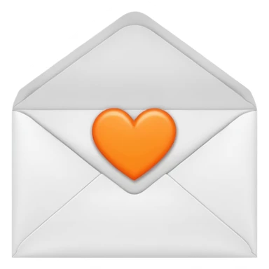 white envelop with small orange heart inside sticker