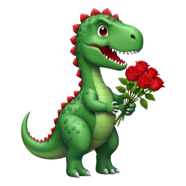 Dinosaur holding bouquet of red roses sticker