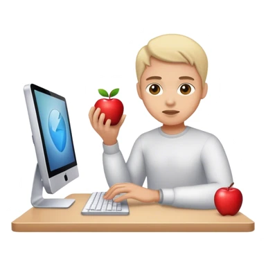 A working person working diligently in front of an Apple computer. sticker