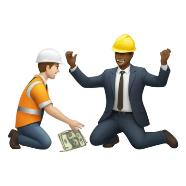 A guy in a suit receiving money from a guy on the ground, but the guy on the ground is a construction worker sticker