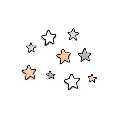 multiple stars in different sizes and shapes in pastel colors dd9fb0, ffc6d3, a3bfc9, c4bee2, f1b091, hand-drawn doodle style sticker