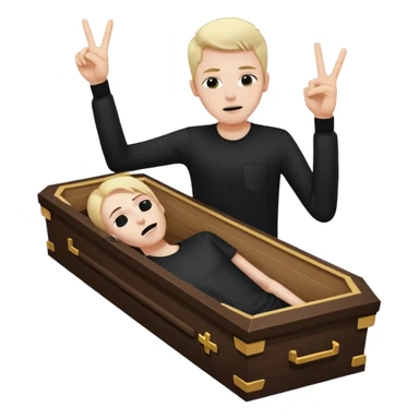 Tossed in coffin throwing up peace sign sticker