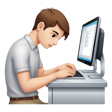 Looking down at the workstation. sticker