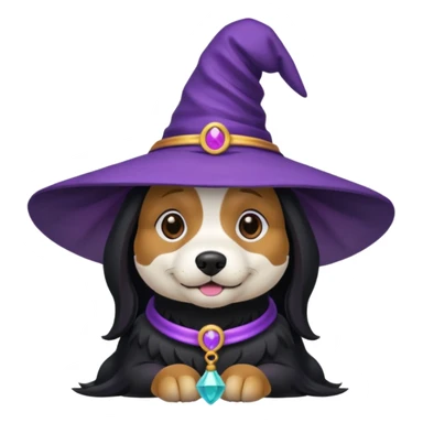 dog wear purple wicth hat sticker