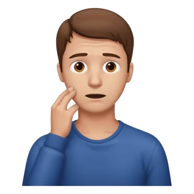 A man looking stressed holding the front of his neck  sticker