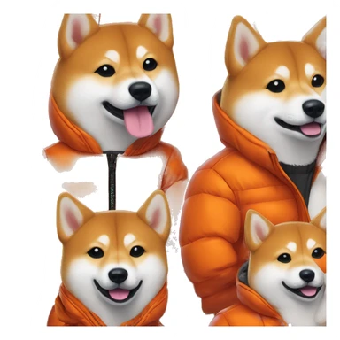 Shiba inu wearing vibrant orange puffer long sleeve jacket portrait sticker