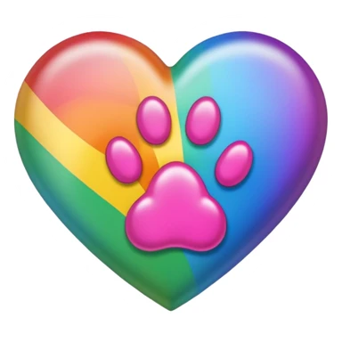 rainbow pride heart with a paw print on top, subtle shadow, no text sticker