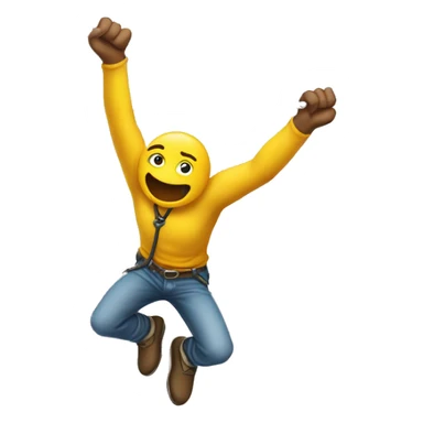 Yellow-skinned man emoji bungee jumping, arms out, rope tied to ankles. sticker