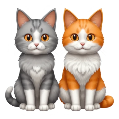 a realistic looking very fluffy grey and white cat with grey legs and white paws, sitting next to another cat sticker