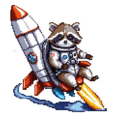 raccoon astronaut riding a rocket sticker