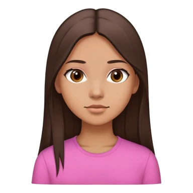 Feminine girl with light brown skin, dark straight long hair and dark eyes, wearing a pink shirt, profile picture style sticker