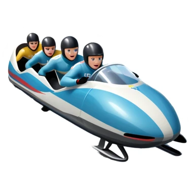 An icon featuring a sleek bobsled with athletes racing down an icy track at high speed, helmets on and bodies aligned for aerodynamics. Surrounded by icy curves, snowbanks, and a wintry mountain backdrop. Transparent background captures the thrill and precision of bobsleigh. sticker