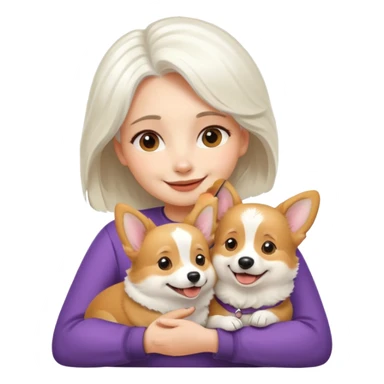 Девушка с красивыми густыми белыми волосами улыбается и обнимает свою милую собачку корги  sticker