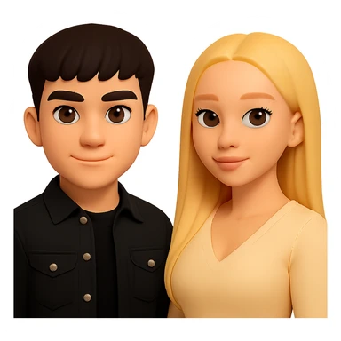 Slightly increase the volume of the upper body of the girl, separate the girl and the boy from each other, make the skin color the same for both. Maintain the cartoon style. Keep the background transparent. sticker