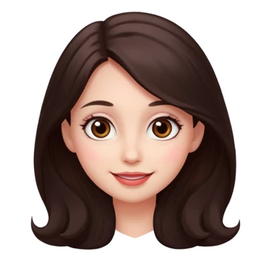An featuring a woman with dark brown long hair, brown big eyes, light pinkish skin, red cheeks, sweet sticker