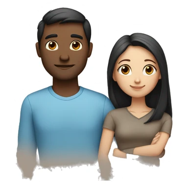 Couple embracing with arms around each other; white woman with blue eyes and brown hair, Indian man with black hair  sticker