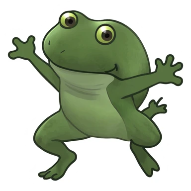 green bufo frog running energetic pose inspired by the phrase 'Io che corro' sticker