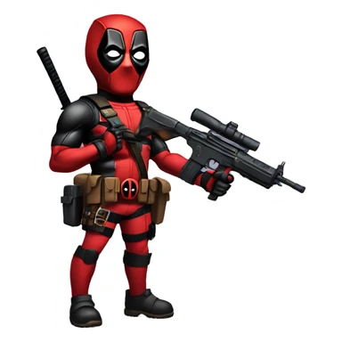 Cute deadpool character full body with pistols sticker