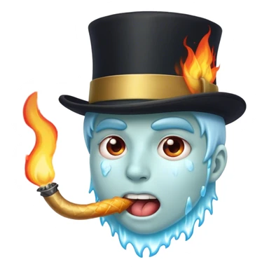 Ice breathing fire out of mouth with tophat sticker