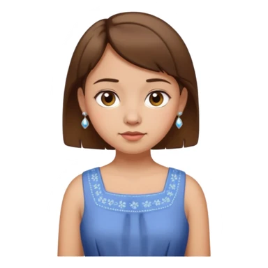 Girl with short brown hair and a stubby nose wearing a dress and earrings sticker
