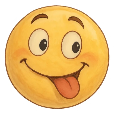 goofy classic emoji with soft shading, whimsical expression sticker