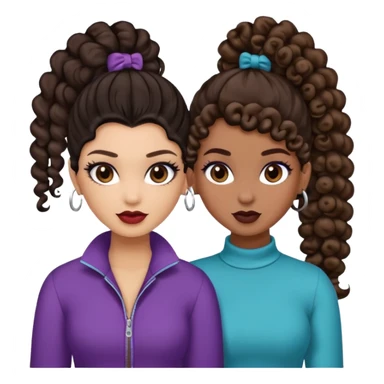 Boujy baddie best friends, trendy heavy makeup both dark hair one light skinned and one mocha brown with curls and one with ponytail sticker