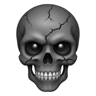 iOS style emoji, dark fantasy skull, cracks, black smoke from eyes, soft light, stylized sticker