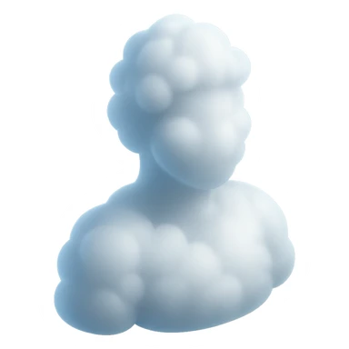 person made entirely of white fluffy convex clouds, shoulder up, front view, matte glass style sticker