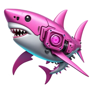 glitter mech shark pink cyberpunk sticker