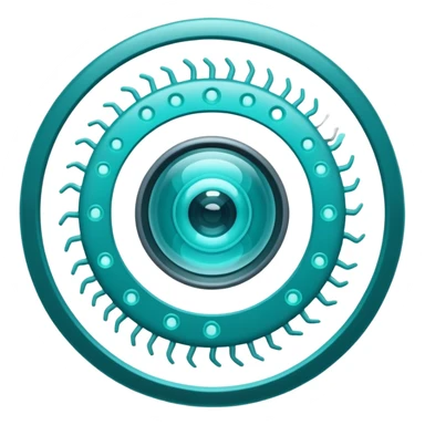 Emoji-style icon showing a virus or germ being scanned by an AI vision frame or camera lens, representing image-based disease detection. Clean, modern, rounded emoji design, clear at small sizes, teal and white accents, no text, transparent background. sticker