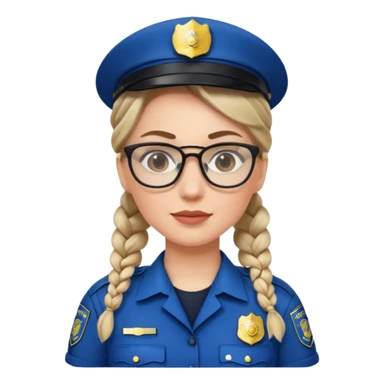 white woman, braided hair, wear police's uniform and glasses sticker