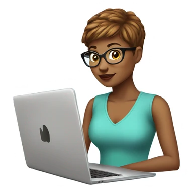 Graphic Designer woman pixie cut with laptop  sticker