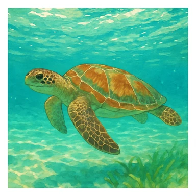 sea turtle in beautiful clear turquoise caribbean sea underwater sticker