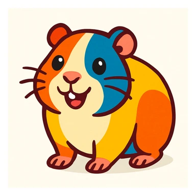 happy and cute guinea pig, colorful and friendly illustration style, white background sticker