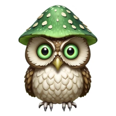 poisonous mushroom owl creature portrait, head and shoulders only, large beast-like owl eyes, mushroom cap feathers, glowing green spores, mystical forest monster, 3D cartoon, mobile game icon style, clean background, no text, no watermark

 sticker