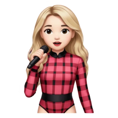 Sabrina carpenter singing at concert wearing a black and red plaid bodysuit with huge crowd and light pink stage setting  sticker