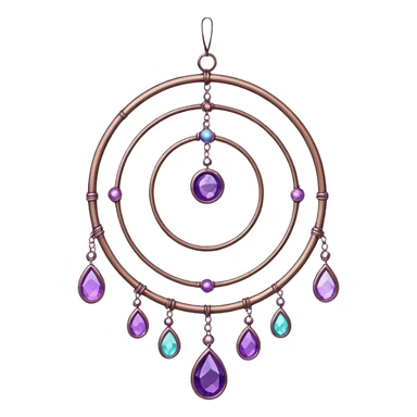 Hanging colorful pastel suncatcher, threads with shiny sparkly amethyst gemstones,  sticker