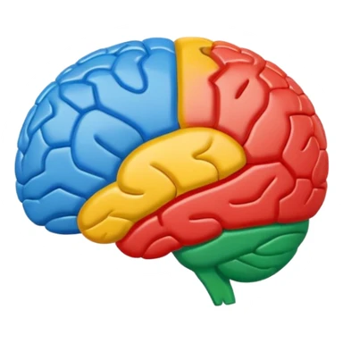 stylized brain emoji using Google’s color palette, minimal and flat sticker