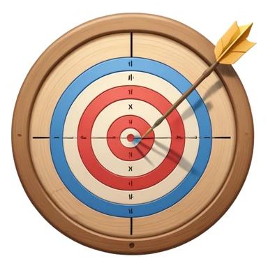 A bow with an arrow drawn back, aimed at a target with concentric rings. The background suggests a calm, outdoor archery range, emphasizing the precision, focus, and skill required in archery as a competitive sport. sticker