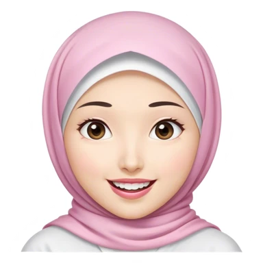 an Asian white woman hijab, her hijab color are white, her face is small, her lips are pink, her eyes are shining, her face looks happy showing her teeth, her eyes are also smiling sticker