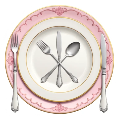 A luxurious plate with pink accents and elegant details, fork and knife side sticker