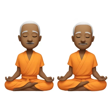 an old yogi with a peaceful and meditative expression. The character should be wearing an orange robe, symbolizing traditional yogic attire. The yogi can be sitting in a lotus position with closed eyes, a gentle smile, and a serene aura. sticker